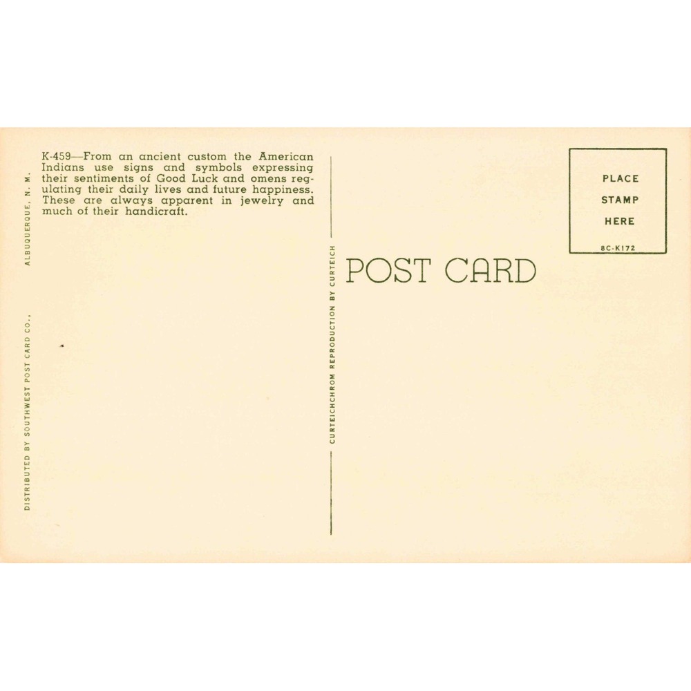 Vintage Curt Teich Native American Indian Symbols Linen Postcard Albuquerque NM - Picture 2 of 2